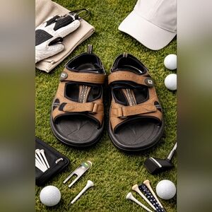 FOOT joy Brown Open-Toe Cleated Golf Sandals W/ Adjustable Straps. Mens 12M